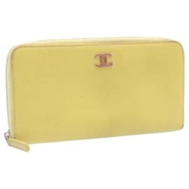 Chanel-CHANEL Long Wallet Leather Yellow CC Auth ds063-Yellow
