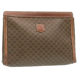 Céline-CELINE Macadam Canvas Clutch Bag PVC Leather Brown Auth ki1226-Brown