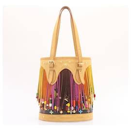 Louis Vuitton-LOUIS VUITTON Monogram Multicolor Bucket Frange Tote Bag Black M40110 auth 25649-Black