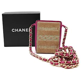 Chanel-Chanel Tiny Necklace Pouch CC Logo Chain Strap Pink Beige Pony Hair and Leather-Pink