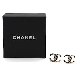 Chanel-Chanel Black Gold Twist CC Crystals and Pearls Earrings-Black