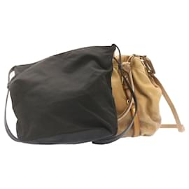 Prada-PRADA Shoulder Hand Bag 2Set Leather Nylon Beige Black Auth cr908-Black,Beige