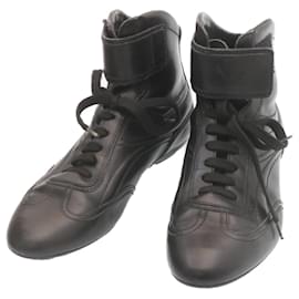 Louis Vuitton-LOUIS VUITTON Leather Boots Black LV Auth 25458-Black