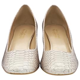 Stuart Weitzman-Stuart Weitzman Scarpe con tacco effetto serpente in pelle beige-Marrone,Beige