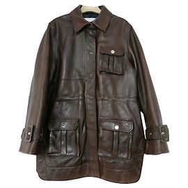 Ganni AW19 Jaqueta longa de couro marrom para motociclista Marrom