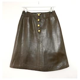 Céline-Celine 1970s Vintage Leather Skirt-Brown