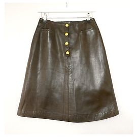 Céline Celine 1970s saia de couro vintage Marrom