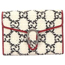 Gucci White GG Tweed Dionysus Wallet White Red