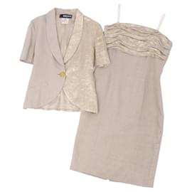 Fendi-Fendi vintage 365 configuration une pièce tailleur veste en lin jupe fabriquée en Italie taille beige 42 (L équivalent)-Beige