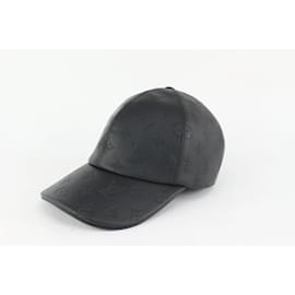 Louis Vuitton-Size 60 Black Leather Monogram Shadow Cap Baseball Hat-Other