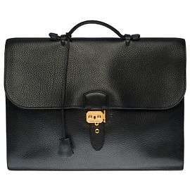 Borsa molto chic Porte-Documents Hermès Dispatch in mucca delle Ardenne Nero