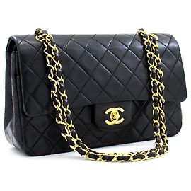 Chanel 2.55 Bolsa de ombro com aba forrada de corrente média preta Preto