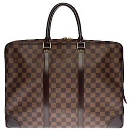 Louis Vuitton-Very chic Louis Vuitton Jour Document Holder in brown checkered canvas, garniture en métal doré-Brown