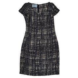 Vestido midi de tweed Prada azul marinho e branco Azul marinho