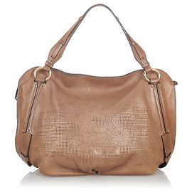 Céline Celine Brown Bittersweet Carrozza in pelle Tote Bag Marrone