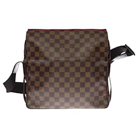 Louis Vuitton-Sac bandoulière Louis Vuitton en toile enduite à damier marron, Garniture en métal doré-Marron