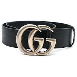 Louis Vuitton-Gucc Black Marmont Silver GG Buckle Grained Belt Size 70/28-Black