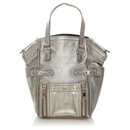 Yves Saint Laurent YSL Silver Downtown Patent Leather Handbag Silvery