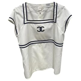 Chanel-Tops-Branco,Azul marinho