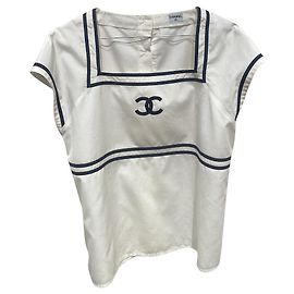 Top Chanel in cotone bianco e blu navy Bianco Blu navy