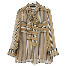Burberry SS19 Blusa de seda Icon Stripe Caramelo