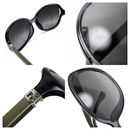 Fendi-[Used] Fendi Sunglasses 60 □ 17 125 Frame: Clear Navy Temple: Beige x Silver Lens: Black Plastic-Black