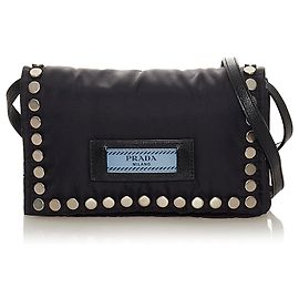 Borsa a tracolla Prada Black Tessuto Etiquette Nero