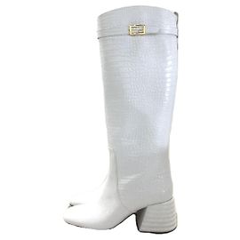 Botas compridas FENDI / 38 / WHT / couro / botas longas com estampa de crocodilo Branco