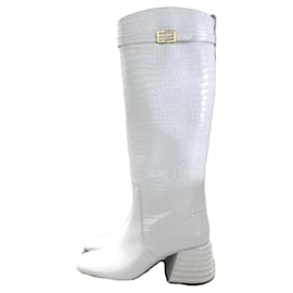 Fendi-FENDI Long boots / 38 / WHT / leather / crocodile print promenade long boots-White
