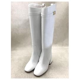 Fendi-FENDI Long boots / 38 / WHT / leather / crocodile print promenade long boots-White