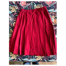 Yves Saint Laurent-Jupe porte feuille plissée rouge Saint Laurent-Rouge