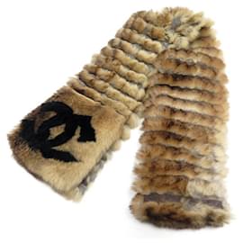 Chanel-NEW CHANEL LOGO CC SCARF IN ORYLAG BROWN FUR NEW FUR MUFFLER-Brown