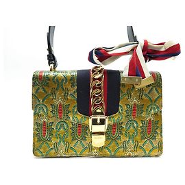 NOVA BOLSA GUCCI SYLVIE PM 421882 BOLSA DE MÃO NOVA EM COURO E LONA Dourado