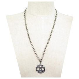 NUOVA COLLANA CHANEL LOGO CC 63 PENDENTE PERLINE IN METALLO ARGENTO E COLLANA DI CM Argento