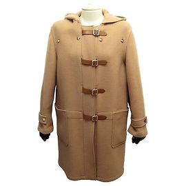 Hermès NEW LONG HERMES DUFFLECOAT M 38 WOOL CASHMERE LEATHER STRAPS COAT Brown
