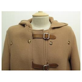 Hermès-NUOVO borsone lungo Hermes M 38 CAPPOTTO IN PELLE LANA CASHMERE CON CINTURINI-Marrone