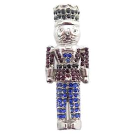 Céline VINTAGE BROSCHE CELINE GERISSEN HASELNUSS METALL SILBER STRASS NUSSKNACKER BROSCHE Silber