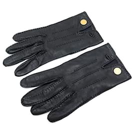 Hermès-HERMES FEELING GLOVES SADDLE CLOU7 BLACK LEATHER GLOVES-Black