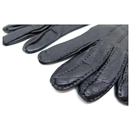 Hermès-HERMES FEELING GLOVES SADDLE CLOU7 BLACK LEATHER GLOVES-Black