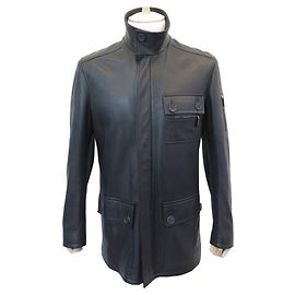 Hermès NEW HERMES OXFORD PARKA COAT IN BLACK GRAIN LEATHER 54 L LEATHER COAT Black
