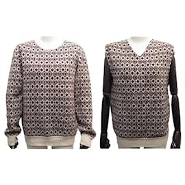 Hermès-NEUF TWIN SET HERMES SWEATER + MOTIF TANK TOP H L 52 BROWN WOOL SWEATER TOP-Brown