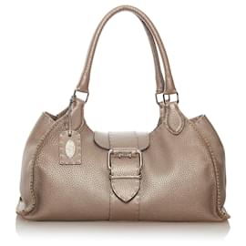Fendi-Sac à bandoulière en cuir marron Fendi Selleria Sporty-Marron,Bronze