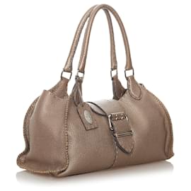 Fendi-Sac à bandoulière en cuir marron Fendi Selleria Sporty-Marron,Bronze