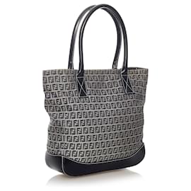 Fendi-Fendi Gray Zucchino Canvas Tote Bag-Blue,Grey,Navy blue