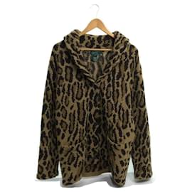Ralph Lauren-RALPH LAUREN Cardigan / L / Wool / Beige / Leopard / 90s / Hand knit / 90S-Beige
