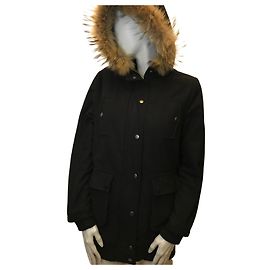 Bel Air Wool blend coat with fur collar Black