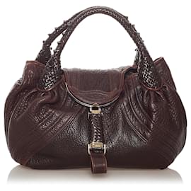 Fendi-Fendi Brown Spy Leather Handbag-Brown,Dark brown