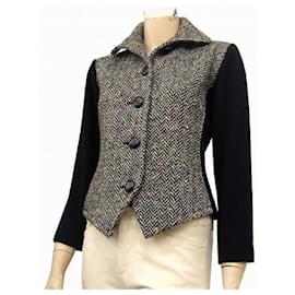 Yves Saint Laurent-[Used] YVES SAINT LAURENT rive gauche French-made of different materials combination tweed jacket small size No. 34 NO. 5 NO. 7 winter Ladies-Black