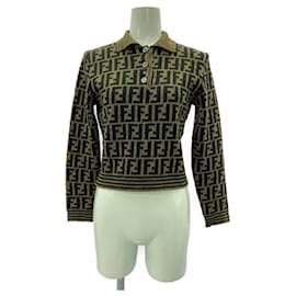 Fendi-[Used] Fendi FF logo, knit sweater top with collar / 40 / brown / black-Brown