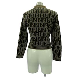 Fendi-[Used] Fendi FF logo, knit sweater top with collar / 40 / brown / black-Brown